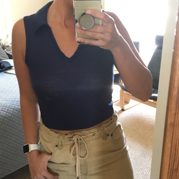 Urban Outfitters Tops - UO NAVY COLLARED CROP TOP